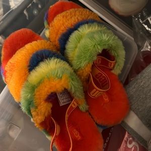 Pride Ugg slides fluff yeah
